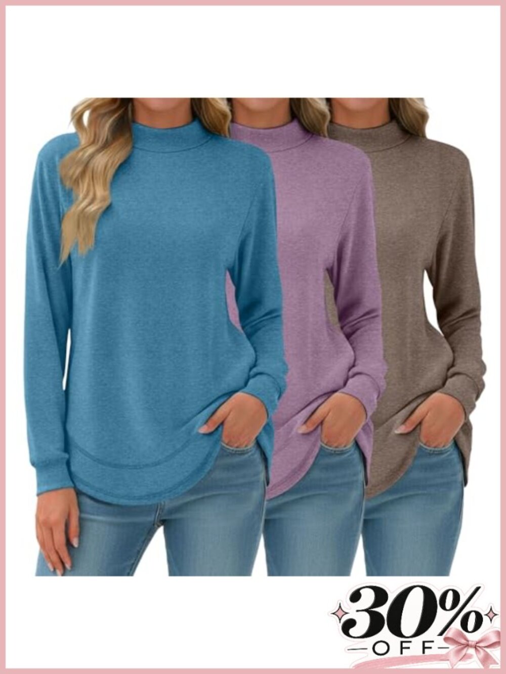 Women's Mock Neck Sweatshirts 3 Pack Cotton Tunic Long Sleeve Tops